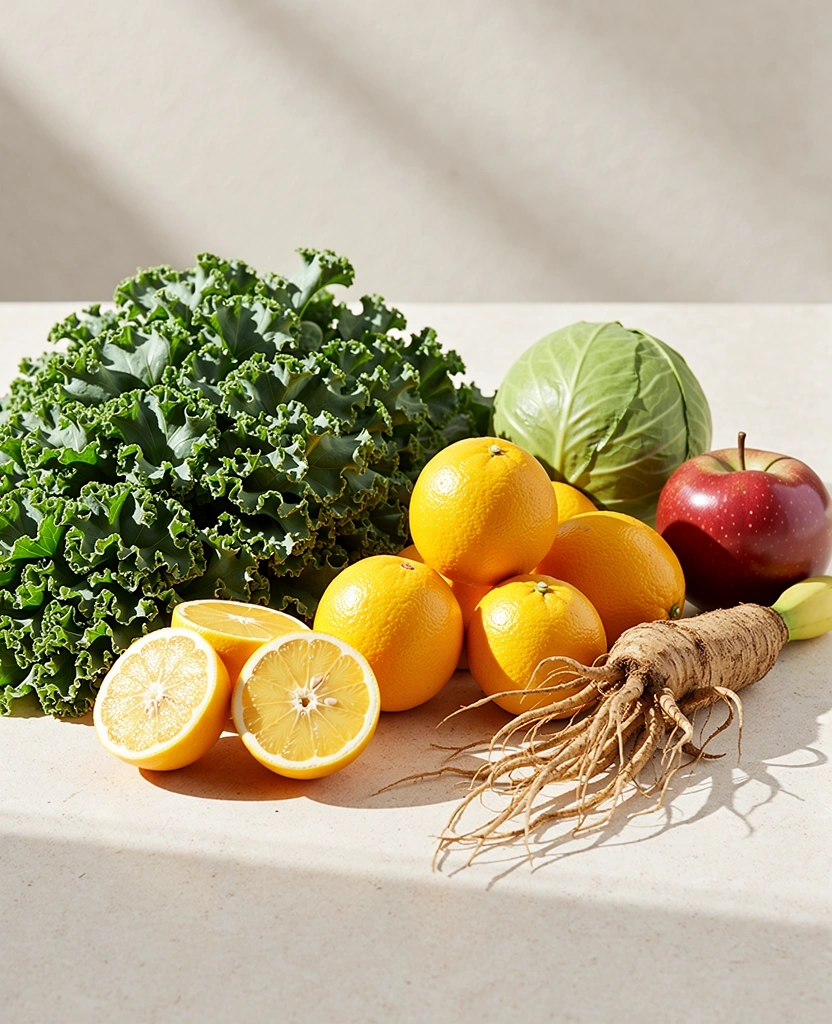 Frische natürliche Zutaten für eine ausgewogene Ernährung